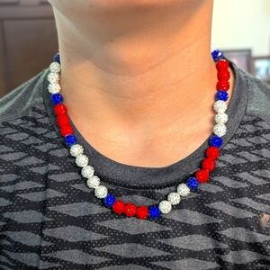 Red, Blue, and Silver Beaded Necklace Baseball, Softball 🥎⚾
